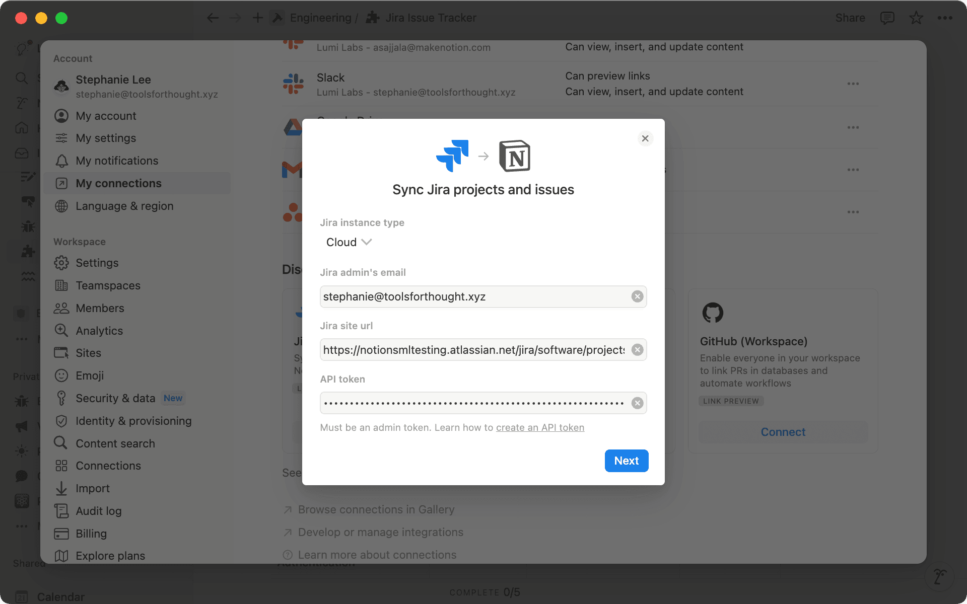 Para configurar la sincronización de Jira, deberás crear un token de API si eres tanto propietario de un espacio de trabajo como administrador de Jira
