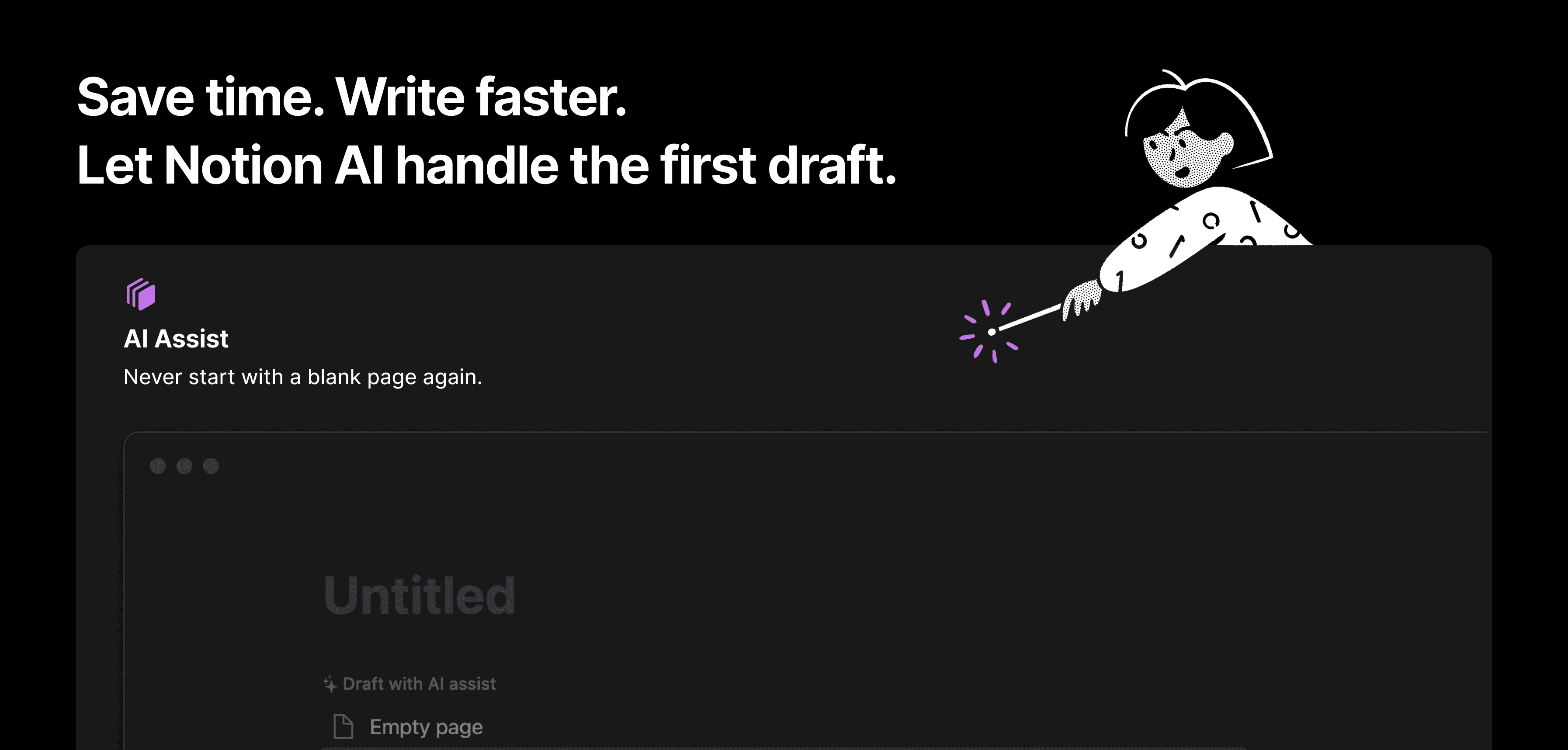 Banner central de la página principal de la IA de Notion en noviembre de 2022.