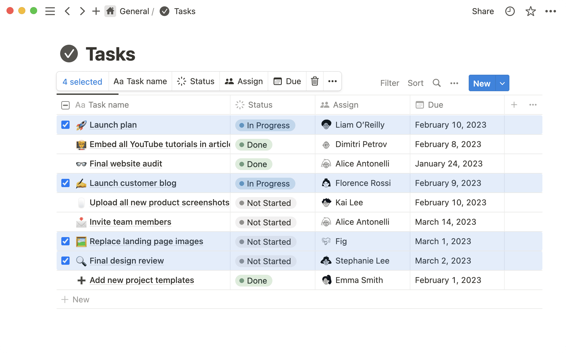 データベースの行の一括更新
