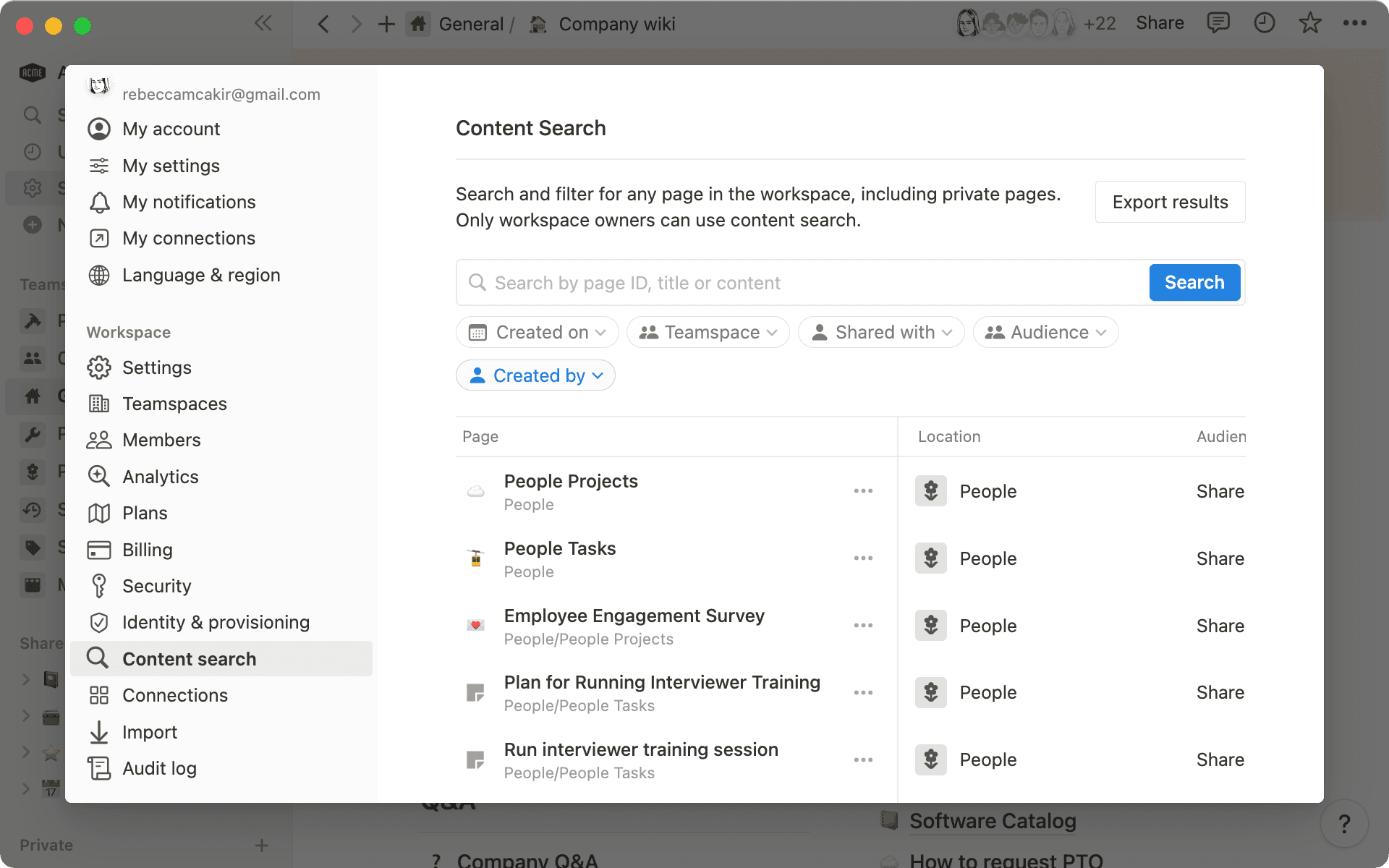 Nutze die Inhaltssuche, um alles in deinem Workspace zu finden.