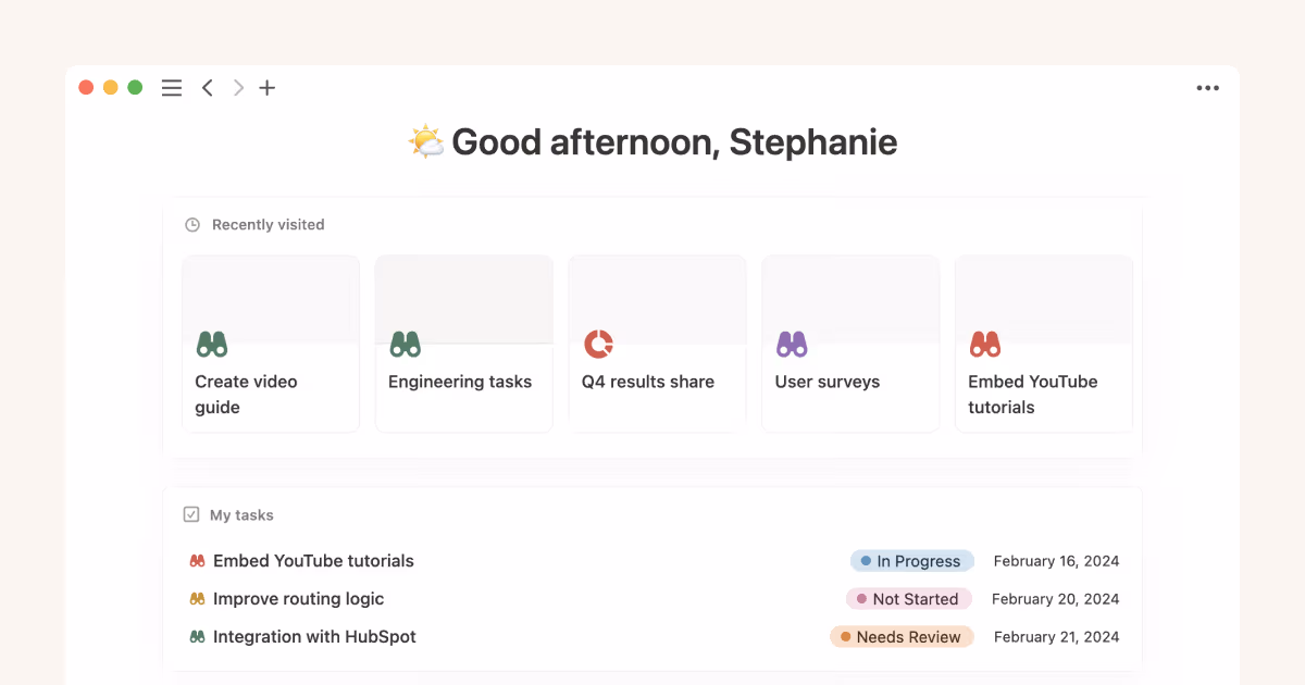 タスクデータベースを活かした、あなた専用のホーム