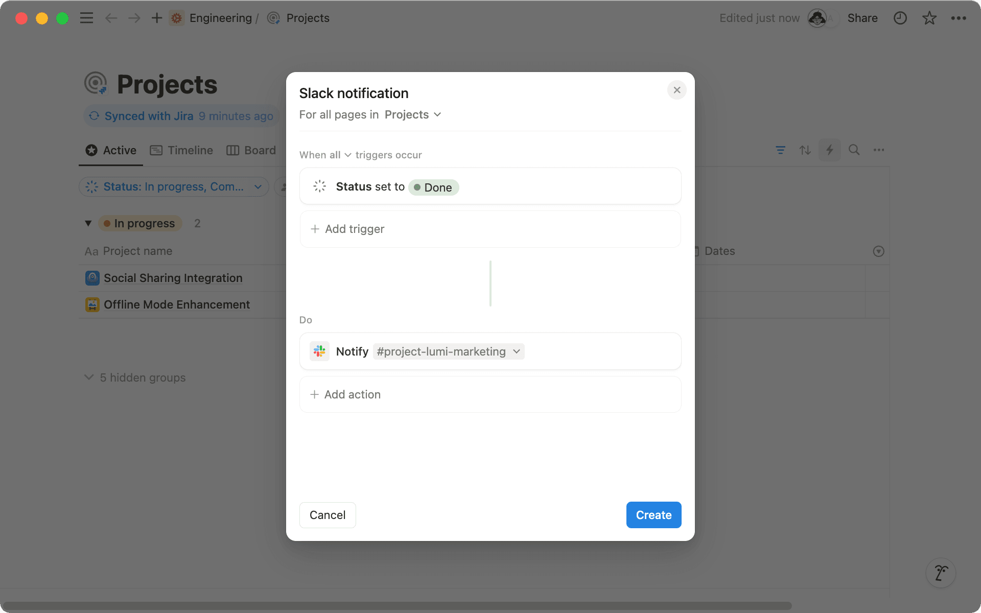 Elige un canal de Slack para recibir notificaciones cuando se completen los proyectos.