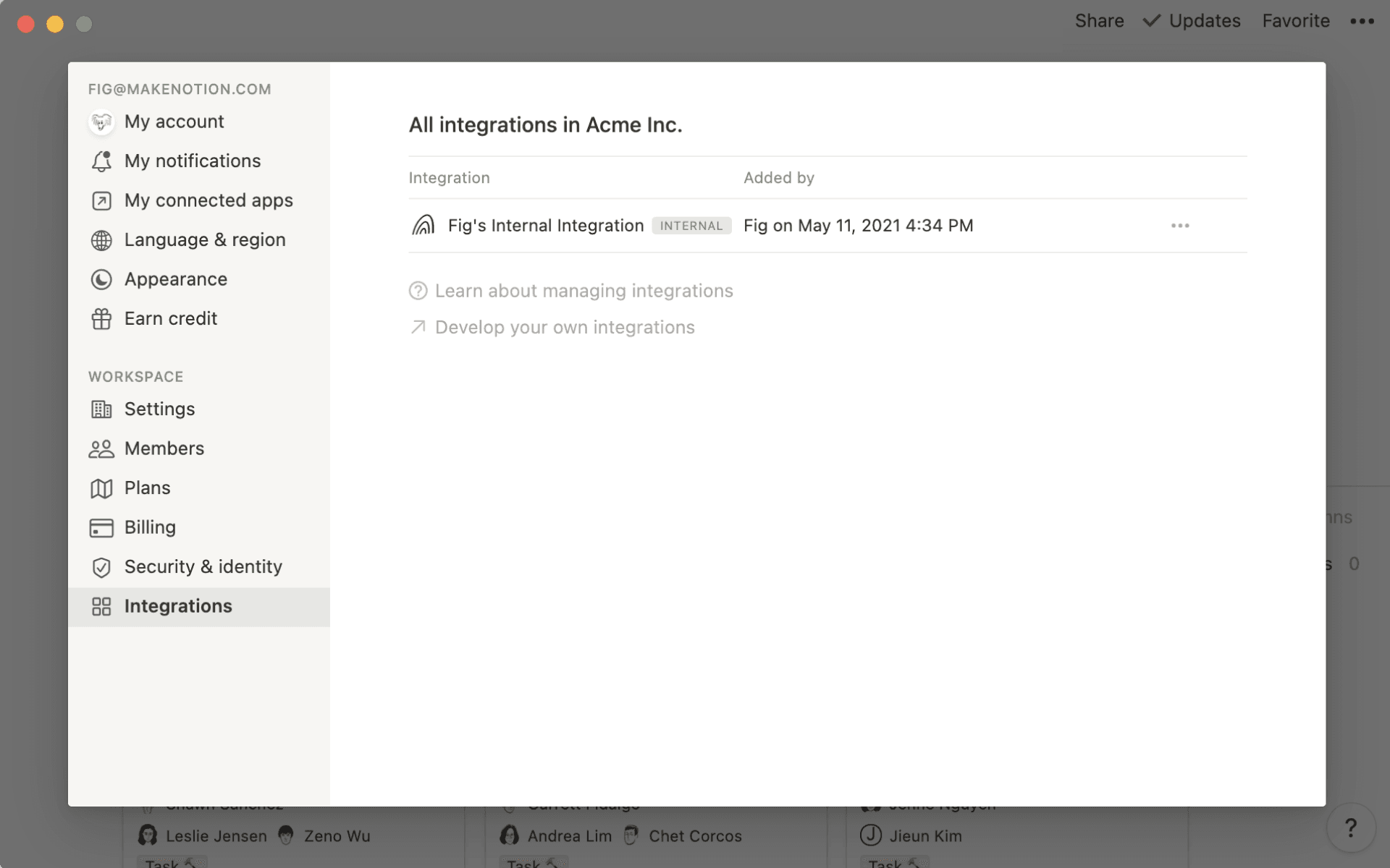 Menú Integración - crear