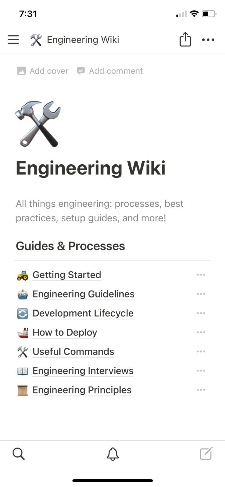 Notion 모바일 앱의 스크린샷