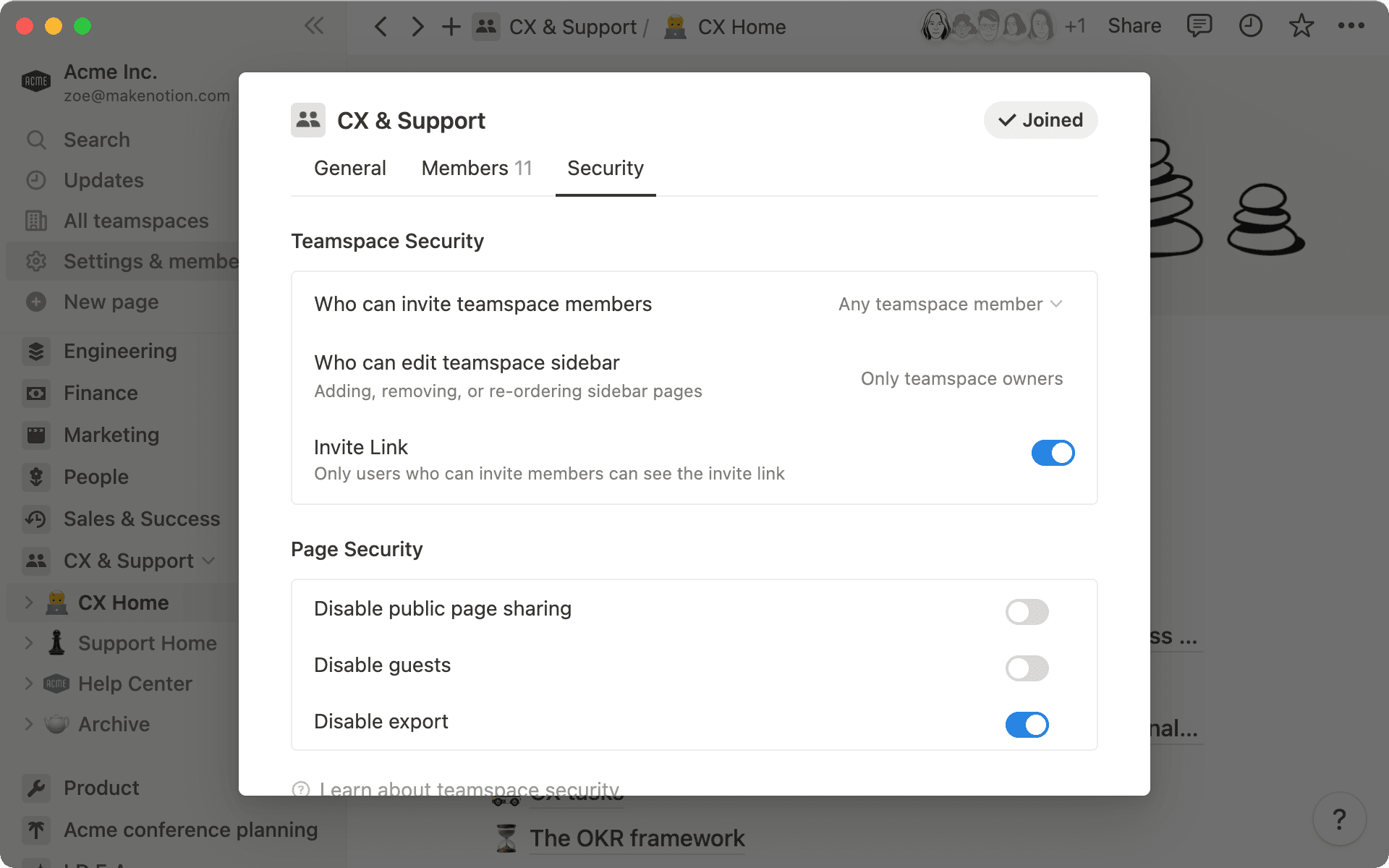 チームスペースのカスタムセキュリティ設定を構成して、外部共有を管理します。