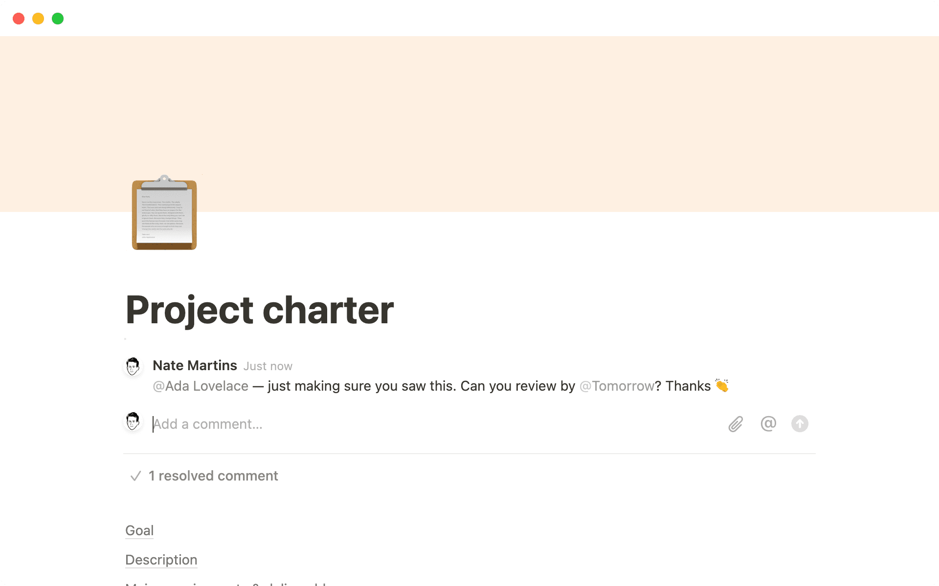 Tagging teammates for approval ensures you get timely feedback.