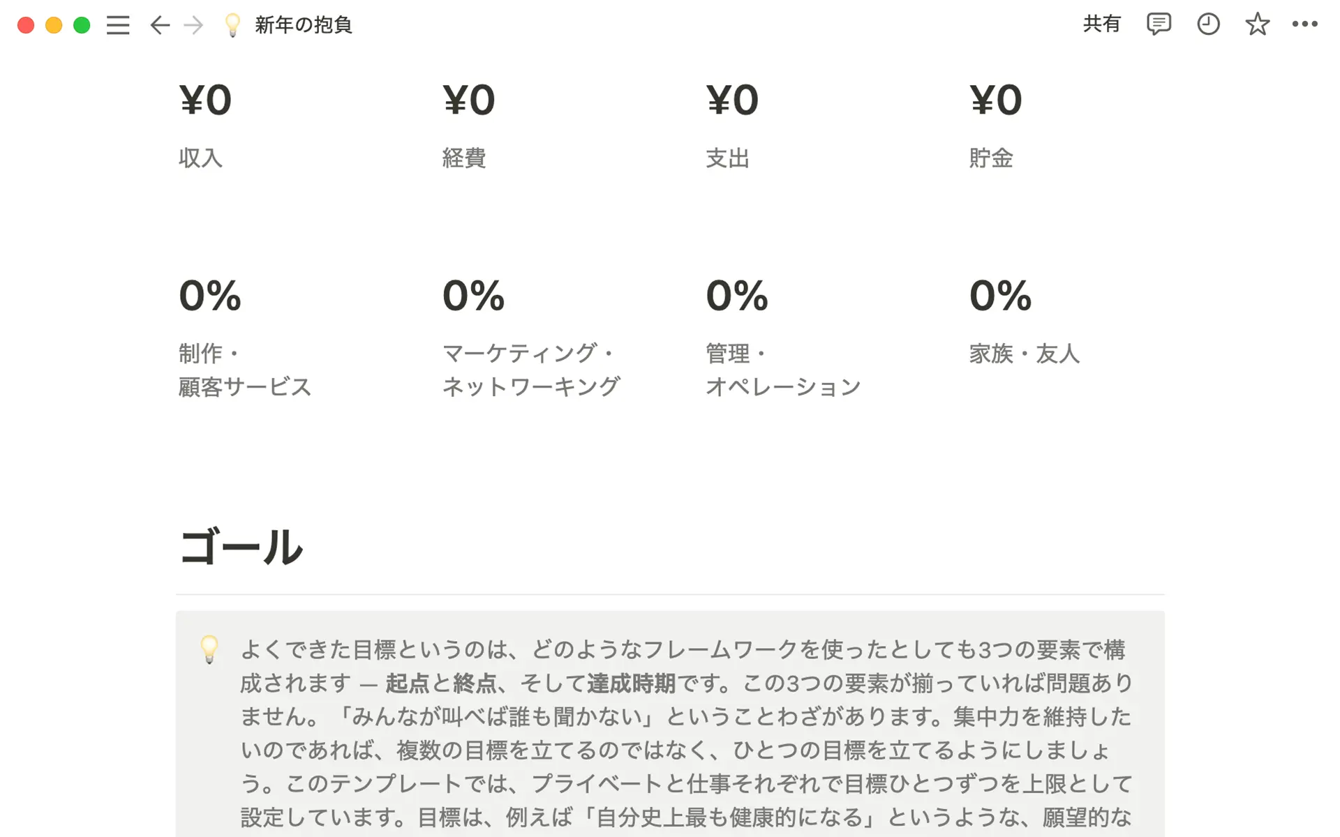 このテンプレートを使って、目標を設定し、行動計画を立てましょう
