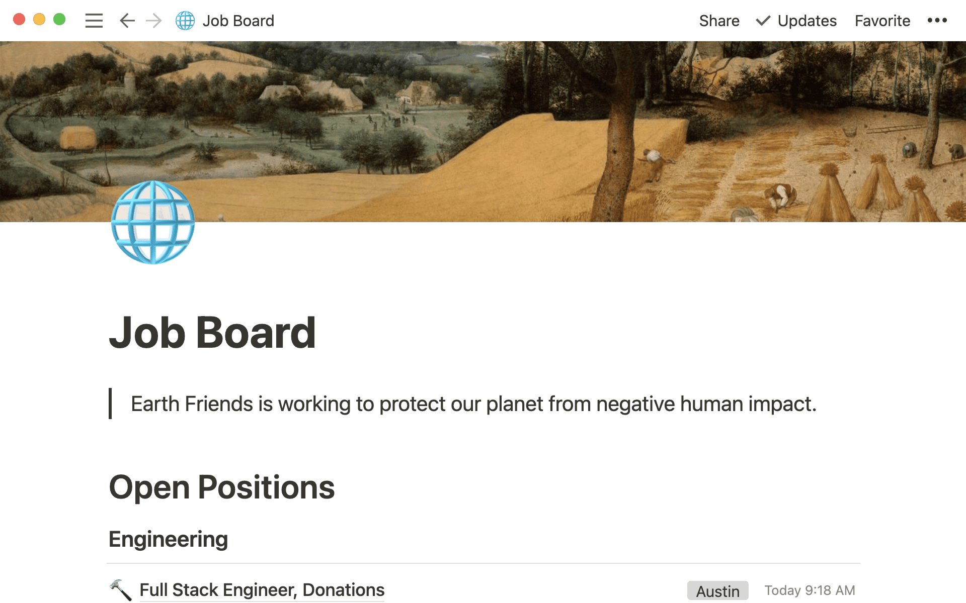 Stellenbörsendokument, das die verschiedenen Stellenangebote für Non-Profit-Organisationen und ihre jeweiligen Standorte anzeigt.