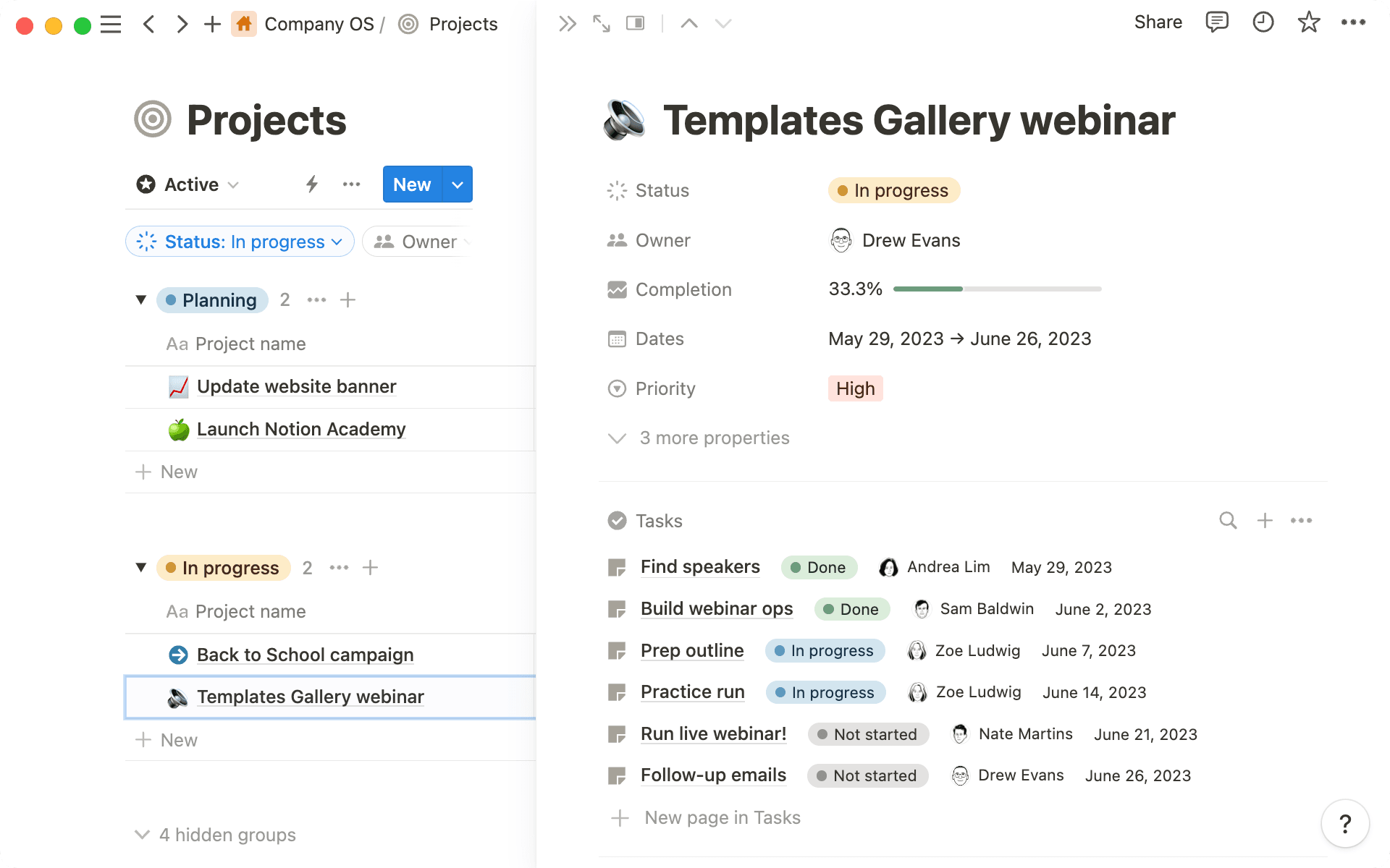 全タスクがプロジェクトに関連付けられているので、すべてを簡単に追跡できます。