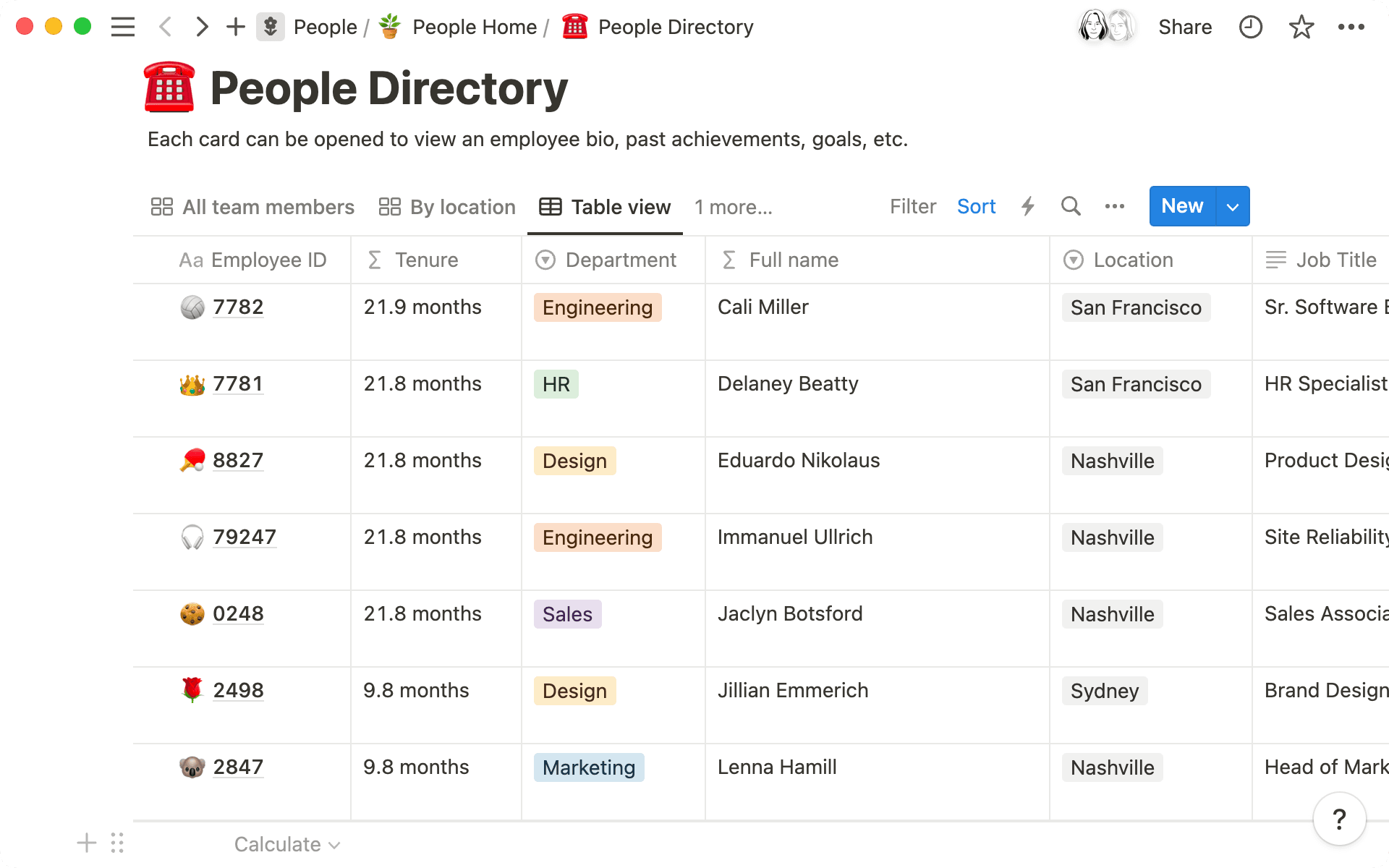 Usa las fórmulas para calcular la antigüedad de los empleados y ver sus nombres.