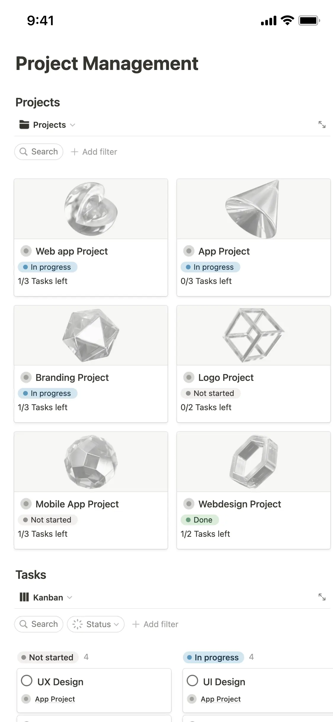 Notion 모바일 앱의 스크린샷