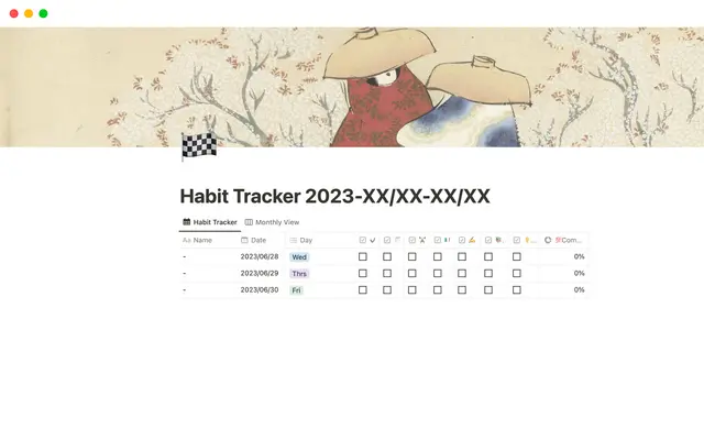Habit Tracker : 20XX-XX/XX-XX/XX
